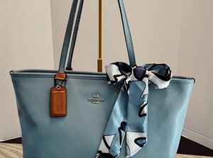 Coach Sky Blue Pebbled Leather Tote  F57522